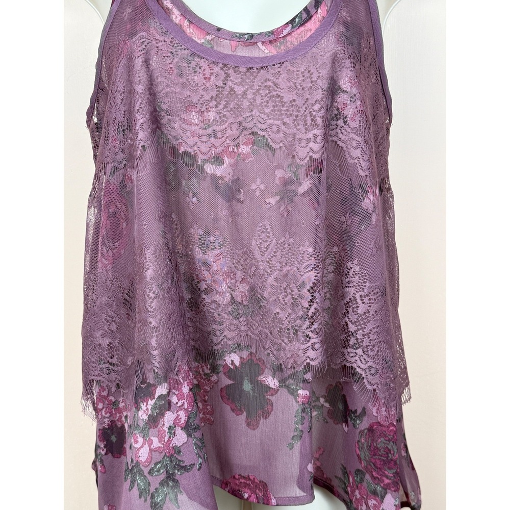 Mudd Tank Top Womens Sheer Layered Size S Purple Floral Fairy Festival Boho Y2K - Picture 7 of 16